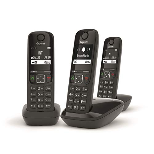 Gigaset As690 Trio Telefono Cordless: 3 Portatili Per Chiamate Interne Ed Esterne In Parallelo, Vivavoce Alta Qualità, Tastiera Illuminata Ed Ampio Di
