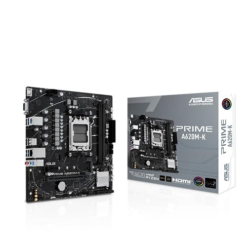 Asus Prime A620M-K Scheda Madre Amd Matx, Ddr5, Pcie 4.0 M.2, Hdmi, Vga, Sata 6 Gbps, Cancellazione Del Rumore Ai Bidirezionale, Aura Sync