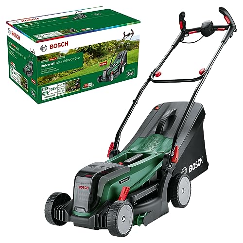 Universalrotak Bosch Rasaerba A Batteria 2X18V-37-550 (Fino 500 M2 Con 2 Batterie Da 4,0 Ah; 18 Volt System; Larghezza Di Taglio: 37 Cm; Senza Batteri