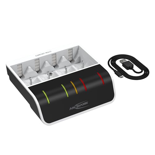 Ansmann Caricabatterie Per 4X Batterie Nimh Aa/Aaa/C/D + 1X Batterie A Blocco Da 9V - Caricabatterie Automatico Con Tecnologia Di Ricarica Perfect 7 M