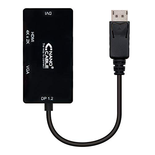 Nanocable Convertitore Da Displayport A Svga/Dvi/Hdmi, 3 In 1, Dp 1.2/M-Vga/H-Dvi/M-Hdmi/H 4K, 15 Cms