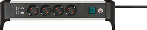 Brennenstuhl Alu Office-Line - Ciabatta Elettrica A 4 Prese, Con Usb, Ideale Per La Scrivania, Cavo Da 1,8 M, Con Interruttore, Made In Germany