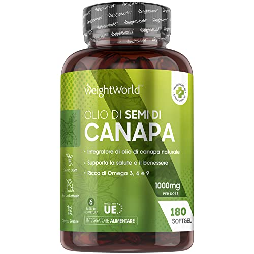 Olio Di Canapa 1000Mg Spremuto A Freddo, Fonte Di Omega 3 6 9 (6 Mesi), Olio Di Semi Di Canapa Senza Ogm, Estratto Di Canapa Sativa (Hemp Seed) Altern