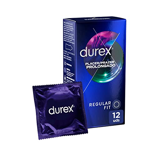 Durex - Piacere Prolungato, Preservativi Con Effetto Ritardante, 12 Unità, Colore Nero, Standard