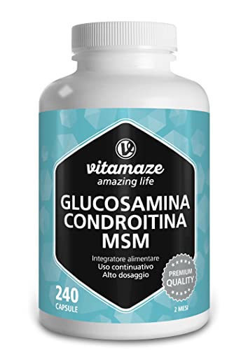 Glucosamina Condroitina Msm 2.250 Mg + Vitamina C, 240 Capsule, Glucosamine Complex De Dose Elevata, Integratore Alimentare Naturale Senza Additivi No
