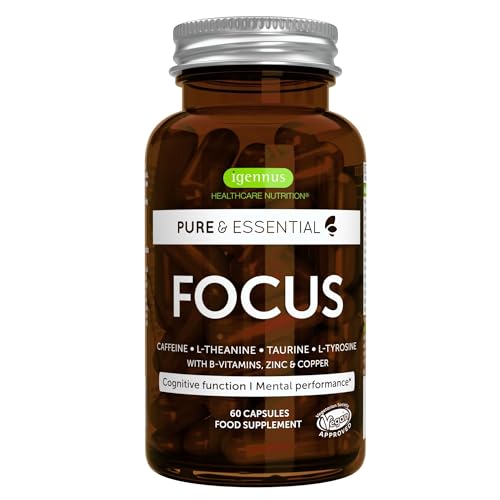 Focus - Integratore Nootropico Completo Con 200Mg Di Caffeina,L-Teanina, Taurina, L-Tirosina Piú Vitamine B, Zinco E Rame. Energia, Concentrazione E M