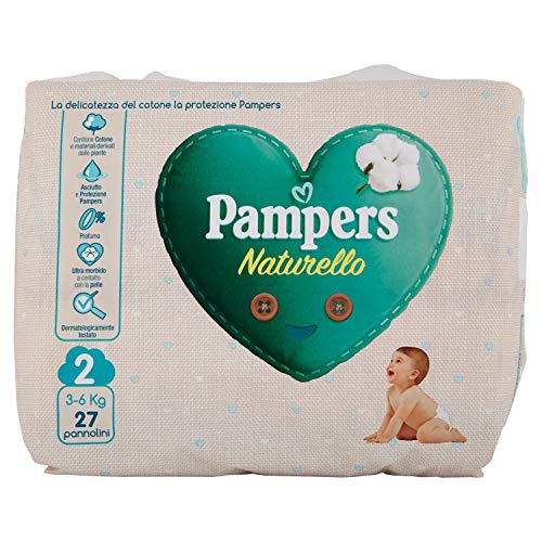 Pampers Acqua Pura, 27 Pannolini Contenenti Cotone E Materiali Naturali Derivanti Dalle Piante, 0% Profumo, Taglia 2 (3-6 Kg)