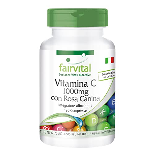 Fairvital | Vitamina C Tamponata 1000Mg - Altamente Dosata - Vegan - 120 Compresse - Con Cinorrodo