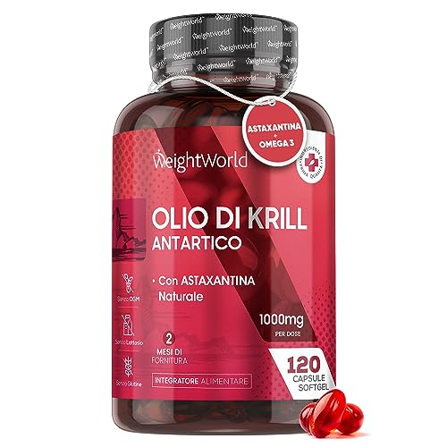 Olio Di Krill In 120 Capsule Softgel Per 2 Mesi, Olio Di Krill Puro Antartico 1000Mg, Fonte Di Astaxantina, Acidi Grassi Omega 3, Epa, Dha, Fosfolipid