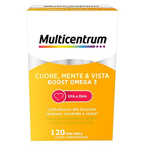 Multicentrum Omega3 Cuore, Mente & Vista Boost Omega 3, Integratore Alimentare Di Epa E Dha, Tripla Azione Funzione Cardiaca, Cerebrale E Visiva, Senz