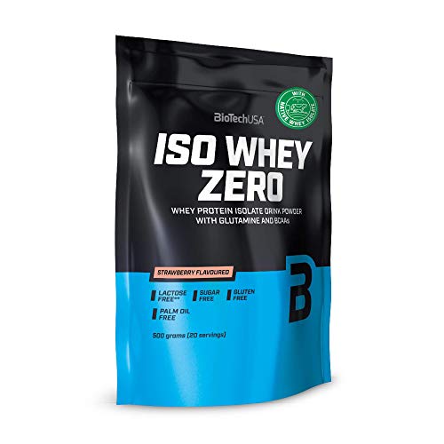 Iso Whey Zero Fragola 500 G Sacca - Isolamento Siero - Senza Zucchero, Senza Glutine - Biotechusa