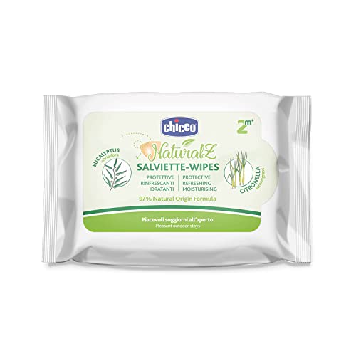 Chicco Naturalz Salviette Protettive, 20 Pz, Protezione Naturale Durante La Stagione Estiva, Con Citronella Ed Eucalipto, Protezione Giorno E Notte