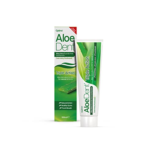 Aloedent Triple Action Aloe Vera Toothpaste Fluoride Free, Natural Action, Vegetarian, Cruelty Free, Sls Free, Coq10, Healthy Gums, 100Ml