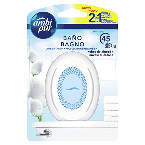 Ambi Pur Bagno Nuvole Di Cotone, Deodorante Per Ambienti Ad Azione Continua Eliminazione E Prevenzione Degli Odori, 1 Pezzi