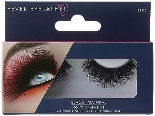 Fever- Smiffys Ciglia Finte, Nere Stile Anni 60, Lunghe, Contiene Colla Pestañas Largas-Negro Donna, Nero, 1 Unità (Confezione Da 1), 32330