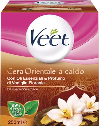 Veet Cera Depilatoria Orientale A Caldo, 250 Ml Di Cera E 12 Strisce Rriutilizzabili
