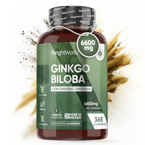 Ginkgo Biloba 6600Mg, 365 Compresse (1 Anno), 50:1 Estratto Ginkgo Biloba, 24% Flavonoglicosidi, 6% Terpenlattoni, 25:1 Ginseng Siberiano Eleuterococc