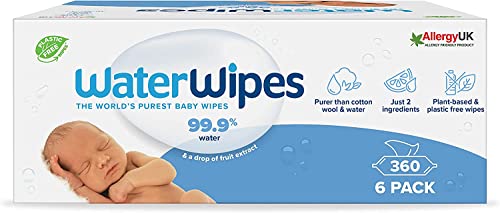 Waterwipes Original Salviette Senza Plastica Per Bebè, 360 Unità, 6 Confezioni, Salviette Umidificate Al 99,9% A Base Di Acqua & Inodori Per Pelli Sen