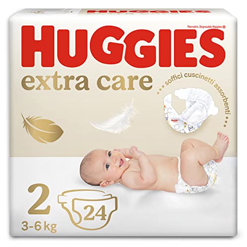 Huggies Pannolini Extra Care Bebè, Taglia 2 (3-6Kg), Confezione Da 24 Pannolini
