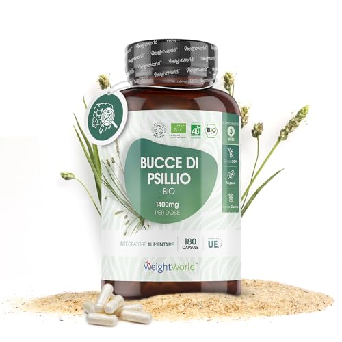 Fibra Di Cuticola Di Psillio Bio 1400Mg - 180 Capsule Vegane (3 Mesi) - Bucce Di Psillio Senza Glutine Né Ogm - Psyllium Husk Ricavato Da Semi Di Psil