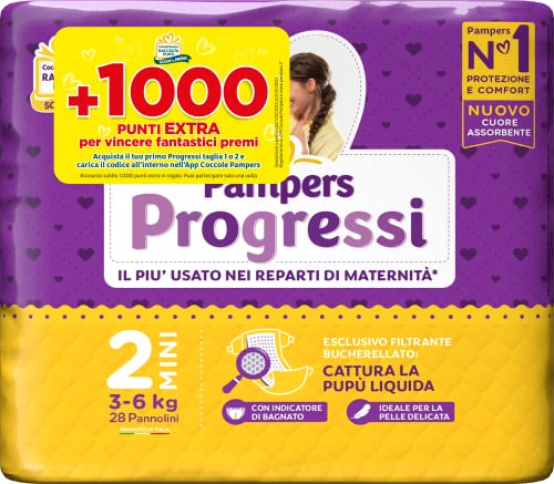Pampers Progressi Mini, Taglia 2 (3-6 Kg), 28 Pannolini
