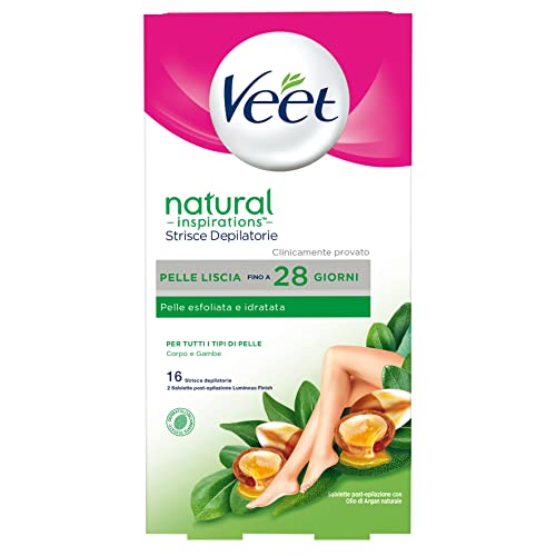 Veet Strisce Depilatorie Corpo Natural Inspirations Argan Oil, 16 Strisce Corpo