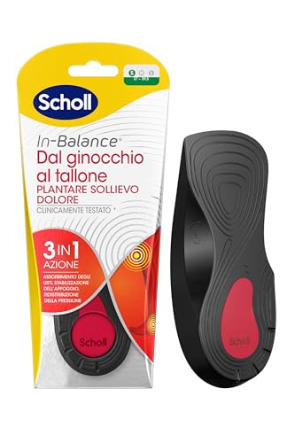 Scholl In-Balance Dal Ginocchio Al Tallone Plantare Sollievo Dolore, Plantari Con Gel Ammortizzante A Doppio Strato Con Supporto Flessibile, Taglia S 