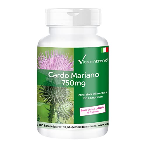 Estratto Di Cardo Mariano 750Mg - 180 Compresse - Per 6 Mesi - Vegan - Altamente Dosato - 80% Silimarina - Silybum Marianum | Vitamintrend®