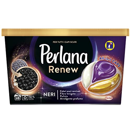 Perlana Renew Caps Neri, Detersivo Lavatrice Capsule, Nuova Formula 3In1, Ideale Per Tutti I Capi Scuri, Confezione Singola Da 18 Lavaggi