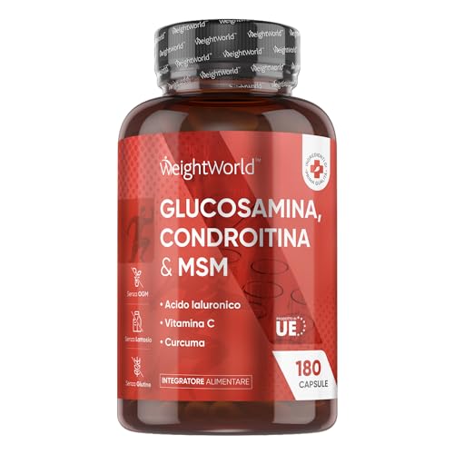 Glucosamina Condroitina E Msm Integratore In 180 Capsule Per 6 Mesi Con Vitamina C, Acido Ialuronico, Curcuma - Vitamin C Contribuisce Alla Normale Fo
