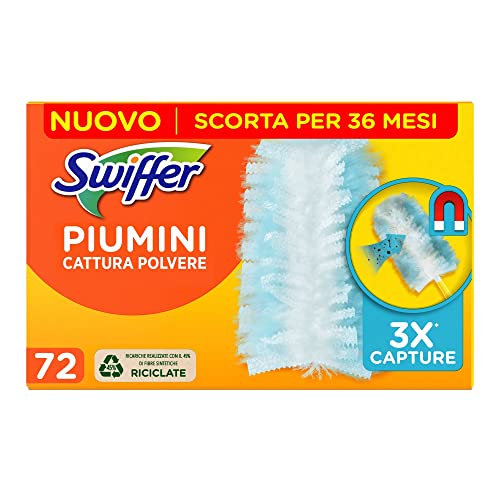 Swiffer Duster Piumini Catturapolvere, 72 Piumini, Cattura E Intrappola Polvere E Sporco, Raggiunge I Punti Più Difficili Della Casa, Maxi Formato, Sc