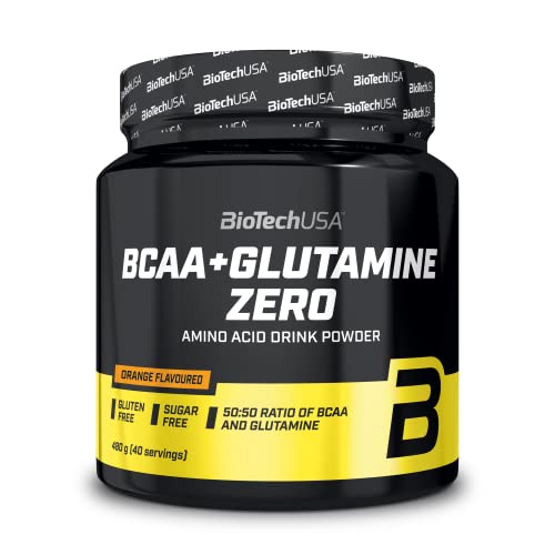 Biotechusa Bcaa + Glutamine Zero | 40 Dosi | Vegan | Senza Zucchero | Senza Glutine | Rapporto Bcaa 2:1:1 | 480 G | Arancia