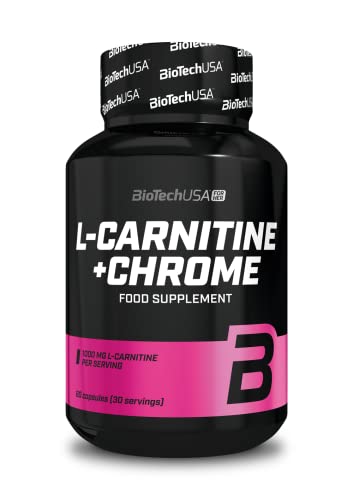 Biotechusa L-Carnitina + Cromo | Formula Per Il Controllo Del Peso | Senza Stimolanti | 1470 Mg Di L-Carnitina L-Tartrato Per Dose, 60 Capsule