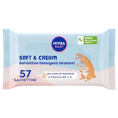 Nivea Baby Salviettine Detergenti Idratanti Soft & Cream 57 Pezzi, Salviette Neonato Per Una Pelle Pulita, Asciutta E Idratata, Salviettine Neonato Co