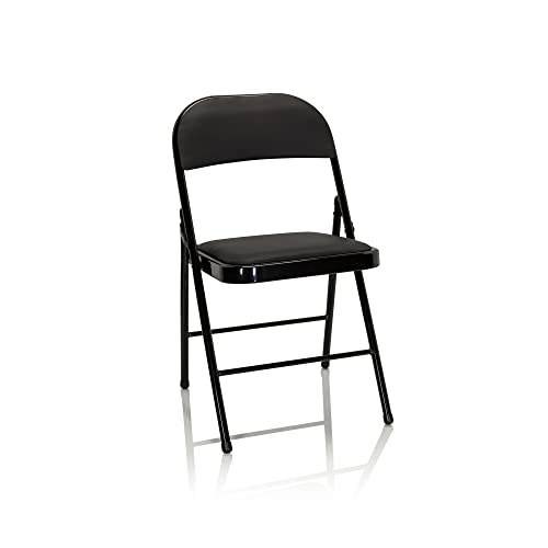 Hjh Office 803004 Set Di 4 Sedie Pieghevoli Tudela, In Finta Pelle, Portata Fino A 130 Kg, Colore: Nero