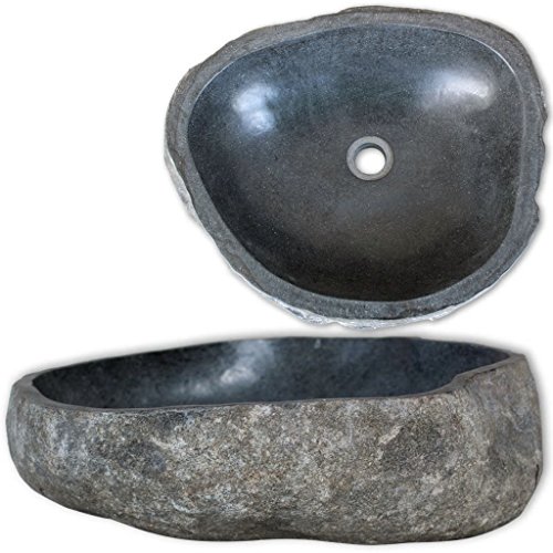 Vidaxl Lavandino Ovale In Pietra Del Fiume Da Bagno Naturale 37-46 Cm Lavabo Lavello