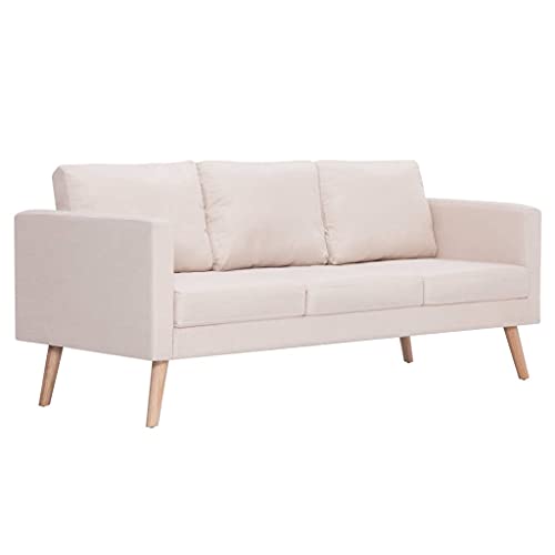 Vidaxl Divano A 3 Posti Elegante Comodo Sofa Triplo Per Casa Per Ufficio Poltrona Da Tre Persone Arredo Per Salotto Arredamento In Tessuto Crema