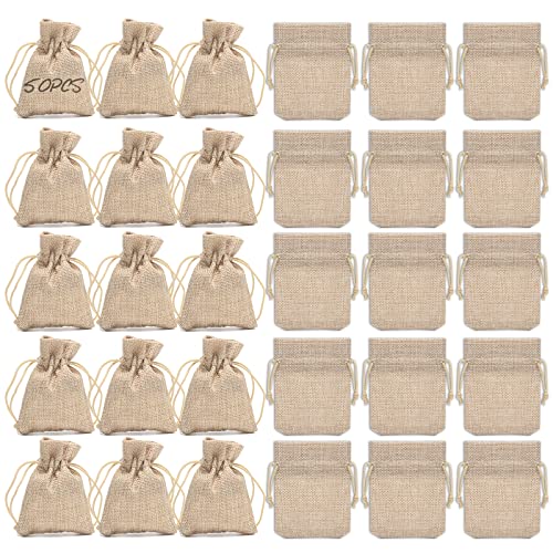 50 Pezzi Sacchetti Juta, 7 * 9Cm Sacchetti Confetti Sacchetti Iuta Con Coulisse Sacchetti Bomboniere Per Comunione Matrimonio Natale Compleanno
