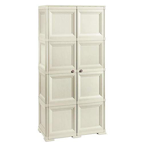 Tontarelli 8085555210 Omnimodus - Armadio A 2 Ante Con Mensola A 4 Scomparti E Appendino/Portascope, Angora, 79 X 43 X H 164 Cm