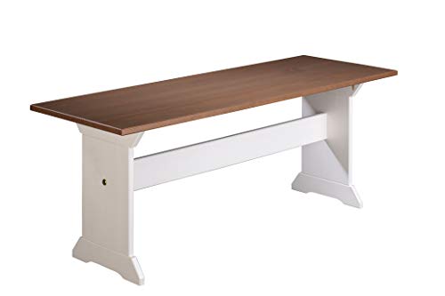 Inter Link Legno Panca In Pino Massello Laccato Bianco Seppia Marrone, 110 X 45 X 37 Cm