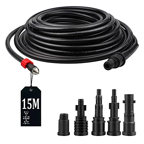 Swawis Sonda Sturatubi Per Idropulitrice 15M 180Bar Tubo Idropulitrice Con 5 Adattatori Per Idropulitrici Kärcher/Lavor/Interpump/Bosch, Tubi Per Idro