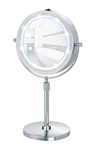 Wenko Led Specchio Da Appoggio Lumi - Ingranditore 5X, Superficie Specchiante Ø 17.5 Cm 500 % Ingrandimento, Acciaio, 21 X 38-49 X 13.5 Cm, Cromo