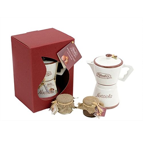Moka In Ceramica Con 2 Vasi Crema Nocciola