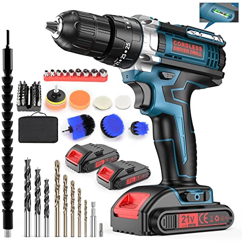 Avvitatore A Batteria 21V, Trapano Avvitatore Elettrico Con 61 Set Di Accessori, Spazzola A Batteria Con Set Di Pulizia,Vite, Foratura, Calcestruzzo,