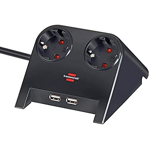 Brennenstuhl 1153500222 Desktop-Power Multipresa Da Scrivania Con Usb-Charger (2 Prese Di Ricarica Usb 2100Ma E 2 Prese Nero 1,8M H05Vv-F 3G1,5)