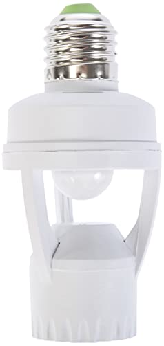 Electraline 58309 Portalampada (Base Lampadina E27) Con Sensore Crepuscolare E Di Movimento, Bianco
