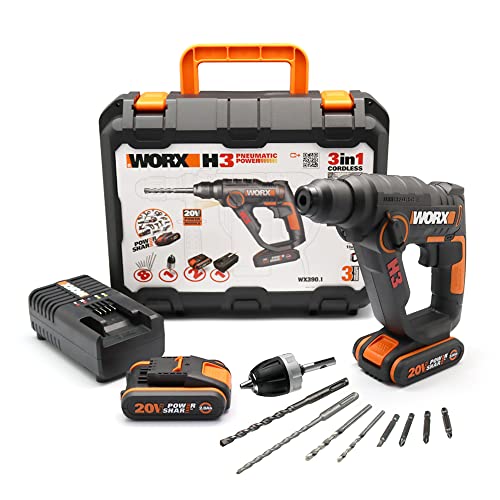 Worx Wx390.1 H3 Martello Pneumatico, Trapano E Avvitatore 20V - 2 Batterie Da 20V Da 2,0Ah Li-Ion