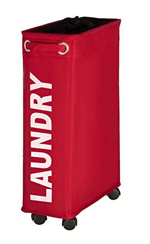 Wenko Cesto Corno Para La Ropa Estrecho Con Ruedas Rojo/Negro, Tessuto, Rosso, 7.3 X 23.6 X 15.7 Inch
