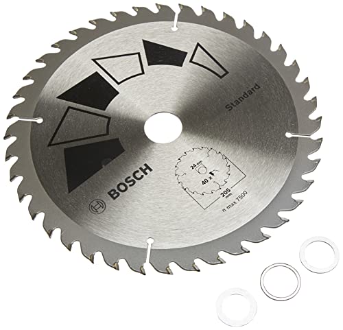 Bosch 1X Lama Per Sega Circolare Standard (Per Legno, Ø 205 X 2.2/1.5 X 24/20/18/16 Mm, 40 Denti, Atb, Con 3X Anello Di Riduzione 20/18/16 Mm, Accesso