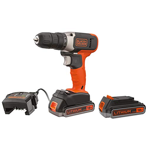 Black+Decker Bcd001E2K, Trapano Avvitatore 18 V 37 Nm Con 2 Batterie Al Litio Da 2,5 Ah